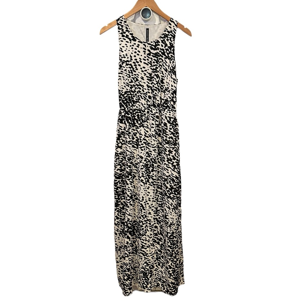 W11 8 by Walter Baker Women's S Black Cream Animal Print Sleeveless Dress S MAXI